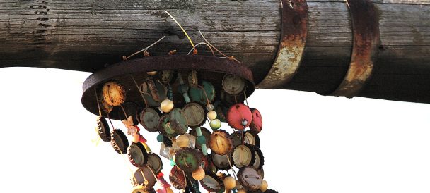 Dzwonki z muszli zawieszone na gałęzi,