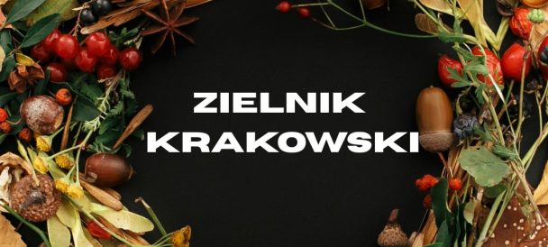 roślinny wianek w środku napis Zielnik Krakowski