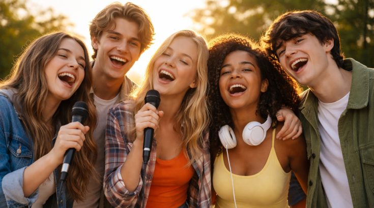 Grupa śpiewających młodych osób