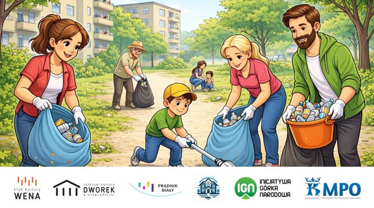 Rysunek z osób zbierających śmieci