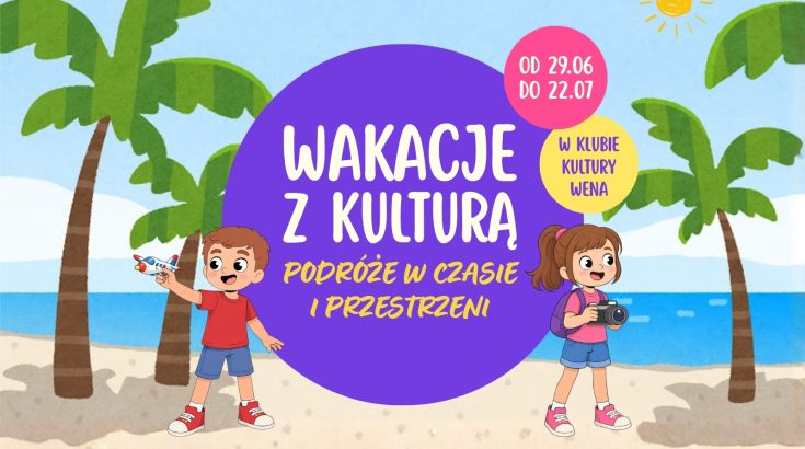 napis wakacje z kulturą widok moprza i palm