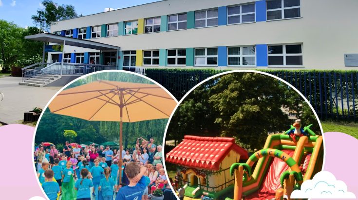 Zdjęcie przedszkola oraz dzieci i placyku zabaw