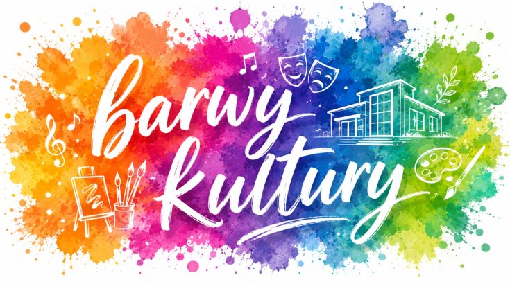 obrazek z napisem barwy kultury i rycinami dyscyplin sztuki