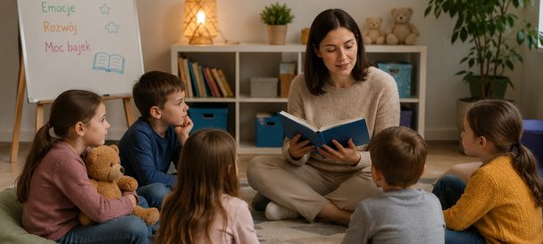 Kobieta czytająca dzieciom ksiązki